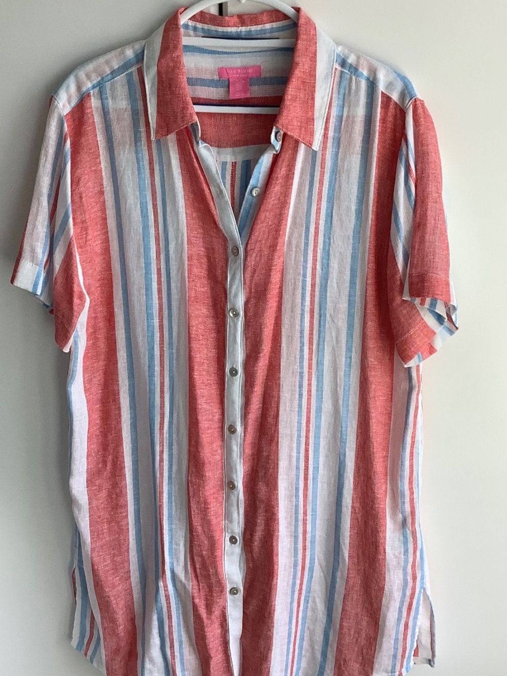 Isaac Mizrahi New York Linen Blend Striped Button Front Shirt XL